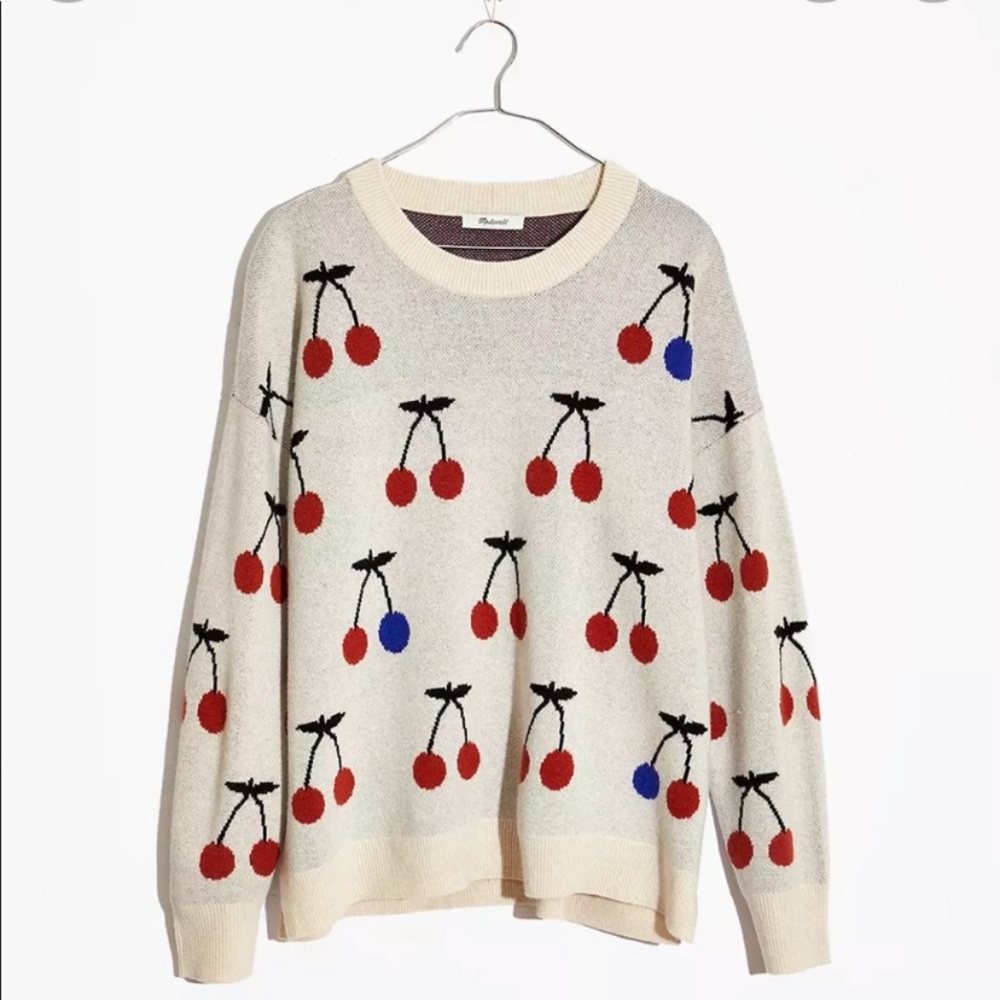 Madewell Cherry Jacquard Pullover Sweater Medium
